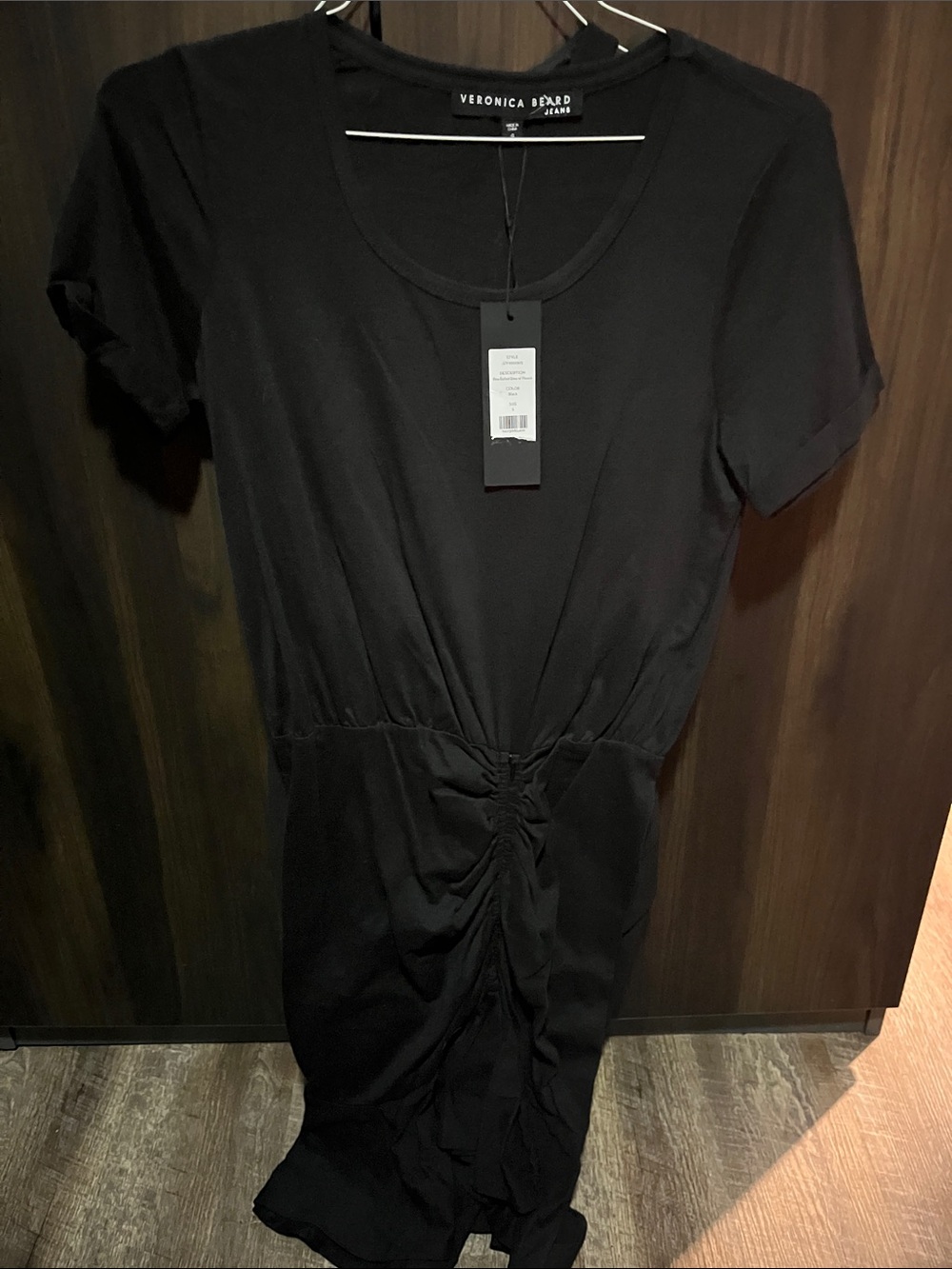 Veronica Beard Black Midi Dress with Front Ruche